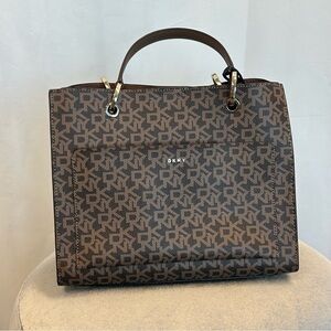 Dkny tan brown monogram logo purse bag NWT